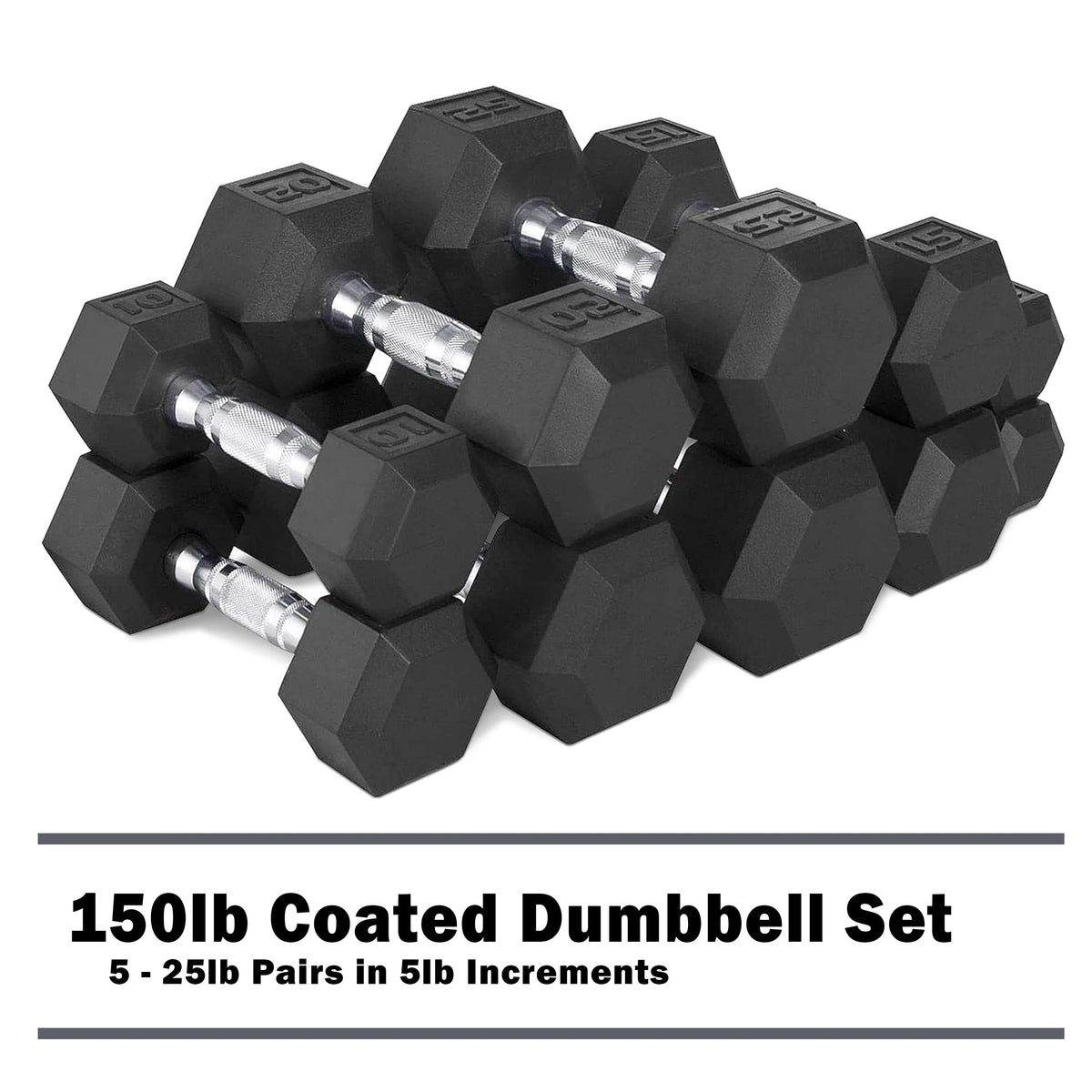 150lb Rubber Hex Dumbbell Set I77814