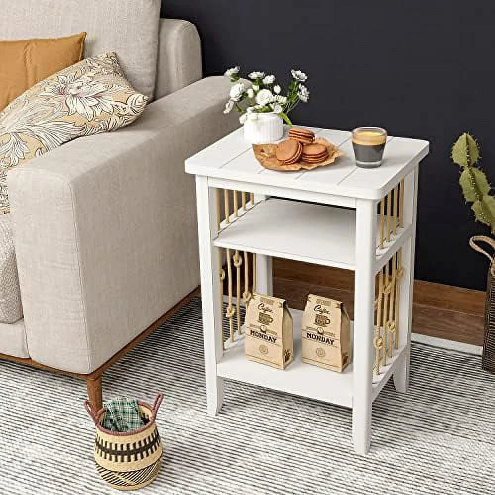 2 Tier MDF Wooden Nightstand I581751