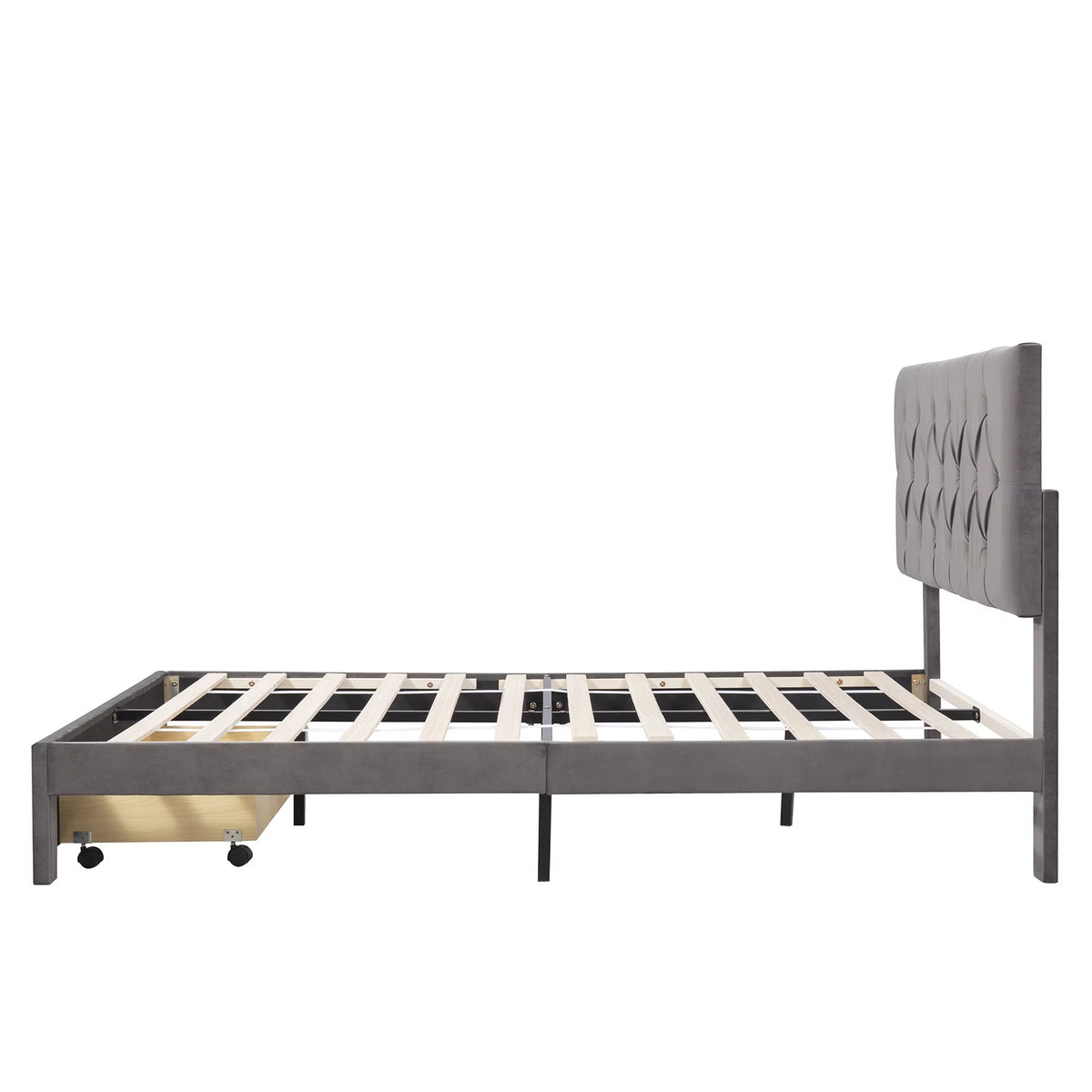 Queen Velvet Tufted Upholstered Platform Bed Frame with Drawers A599