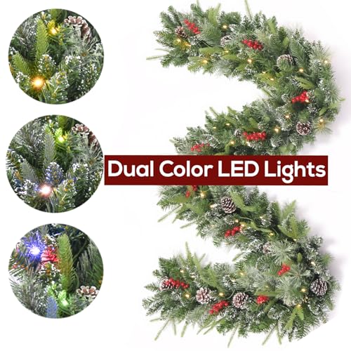 9FT Pre-Lit Artificial Christmas Garland with Dual Color LED Lights I259740