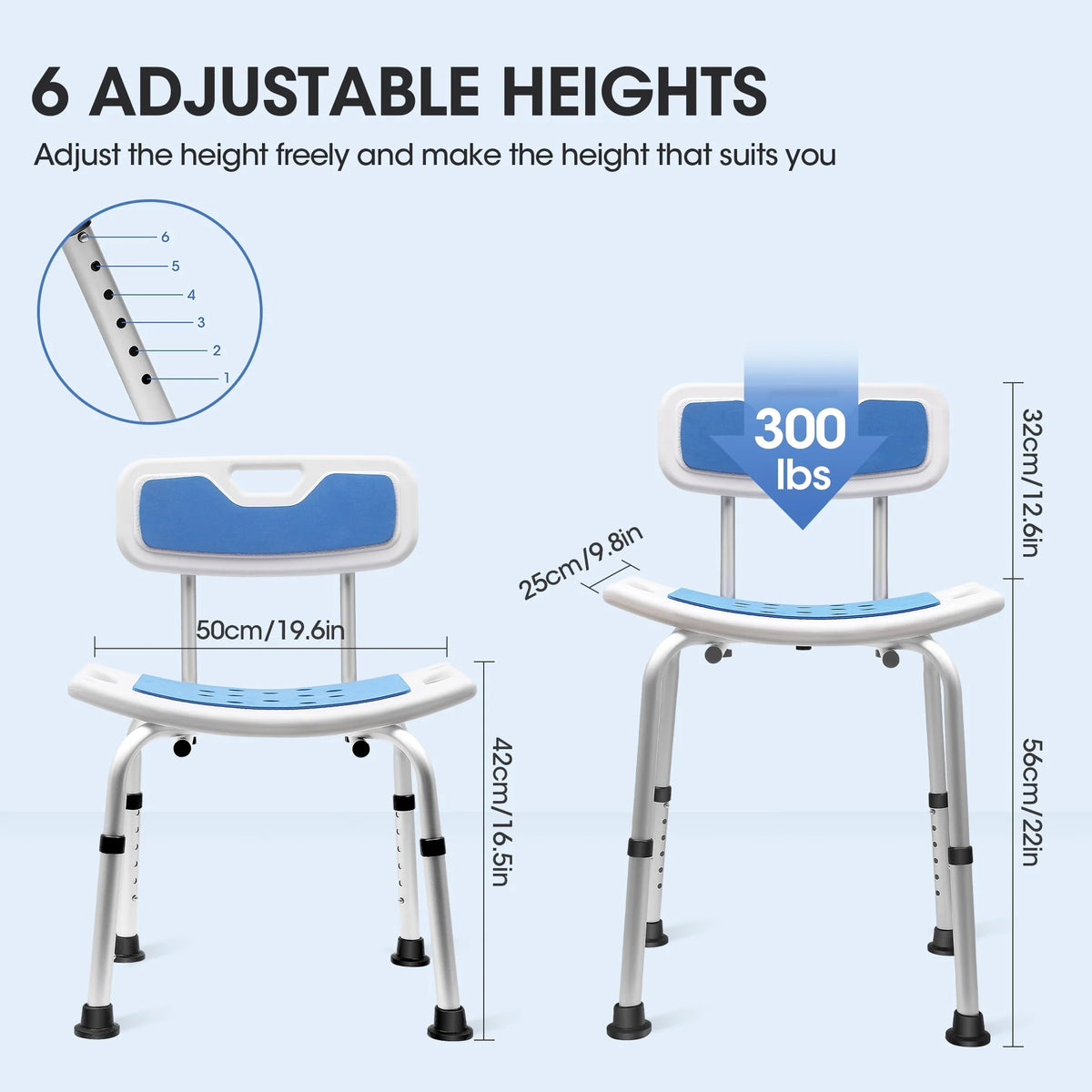 Bath and Shower Chair with Back and Padded Armrests, Height Adjustable L23416