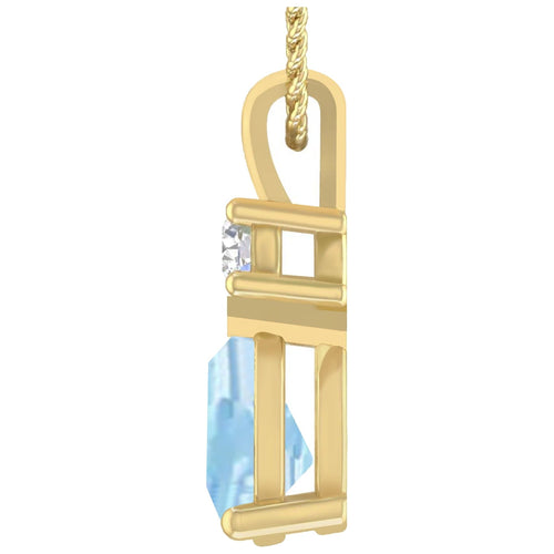 1.55 Carat 14K Yellow Gold Aquamarine and Round Lab Grown Diamond Solitaire Pendant Necklace J790610