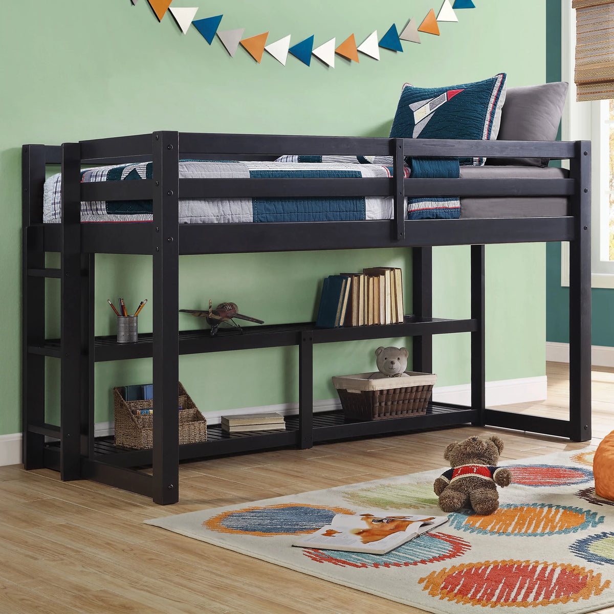 Black Twin Loft Storage Bed A34593