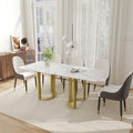 63" White Marble Dining Table with Gold Trestle Pedestal W6016