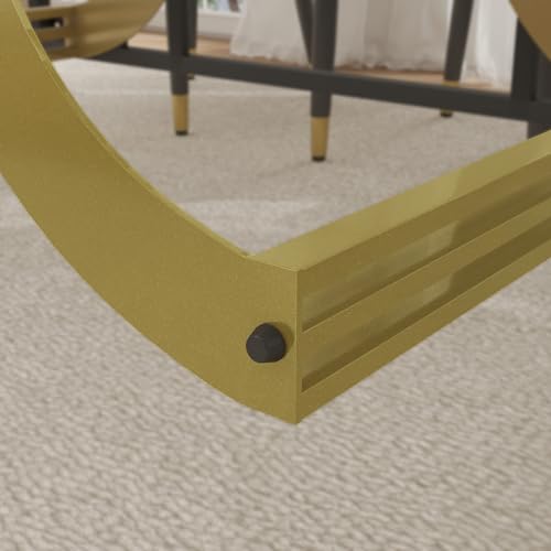 63" White Marble Dining Table with Gold Trestle Pedestal W6016