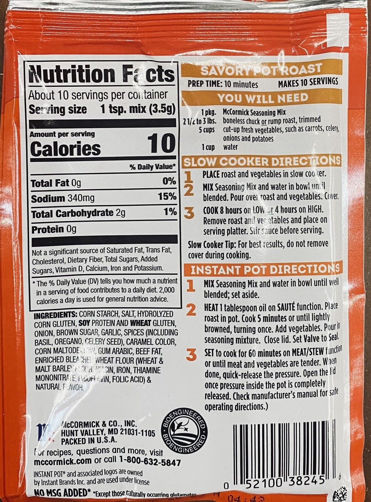 Slow Cooker Pot Roast Seasoning Mix 1.3oz 2 PACK W8338