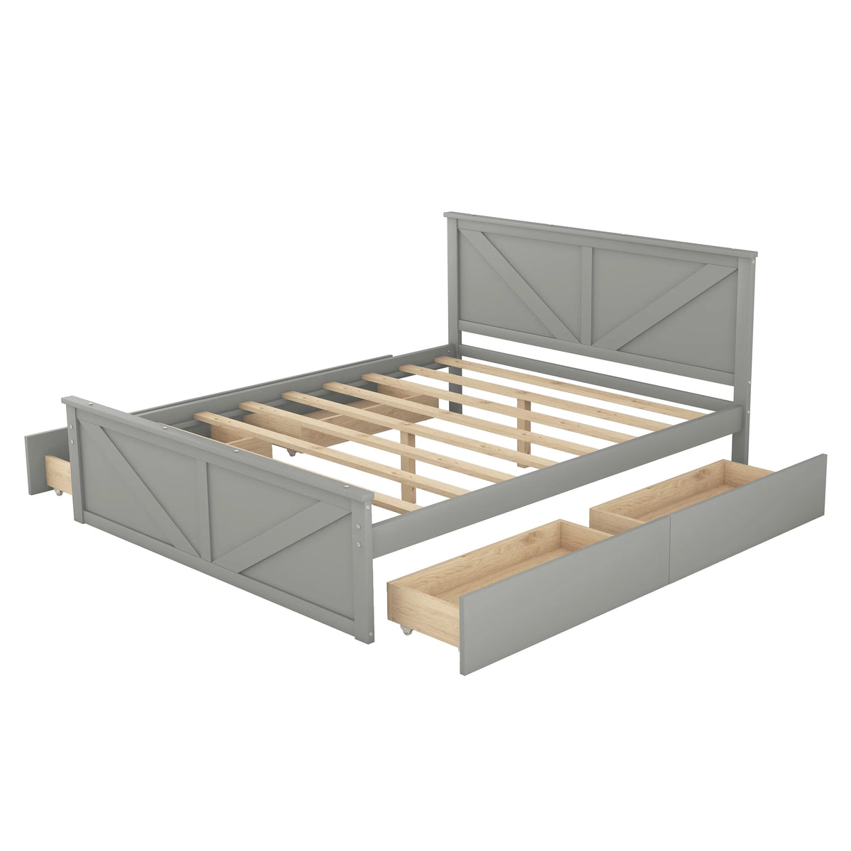Wood Queen Bed Frame with 4 Storage Drawers V7890