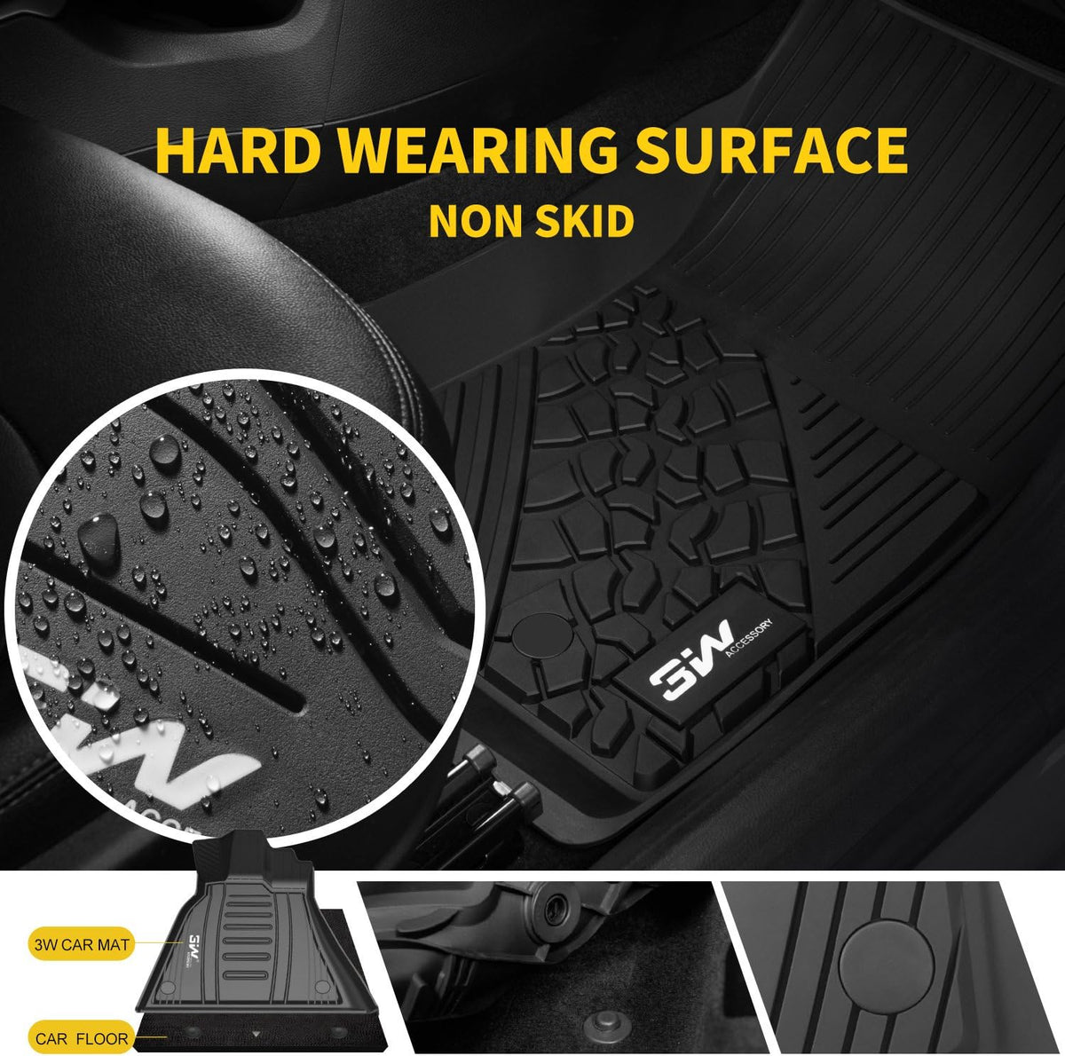 Black TPE All Weather Custom Fit Floor Mats for Dodge Ram 1500 2019-2021 First and Second Row Full Set J1331