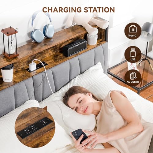 Queen Platform Bed Frame with LED Lights and Charging Station L448661
