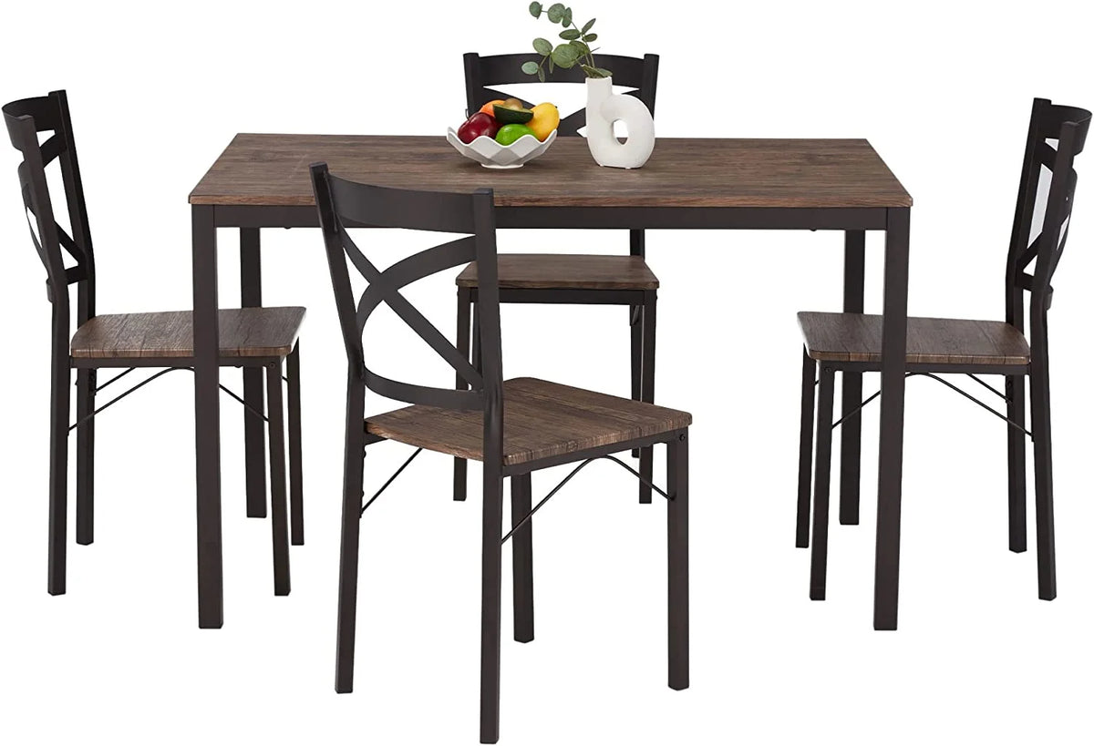 5 Piece Industrial Style Dining Table and Chairs Set Brown/Black H42507