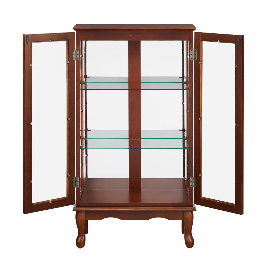 3 Shelf Lighted Curio Cabinet with Adjustable Shelves and Mirrored Back Panel Q81326