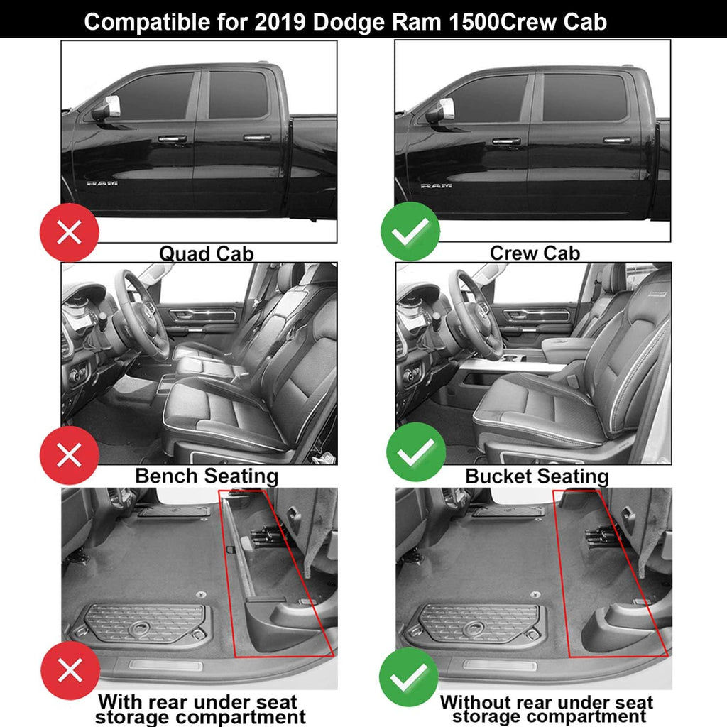 Black TPE All Weather Custom Fit Floor Mats for Dodge Ram 1500 2019-2021 First and Second Row Full Set J1331