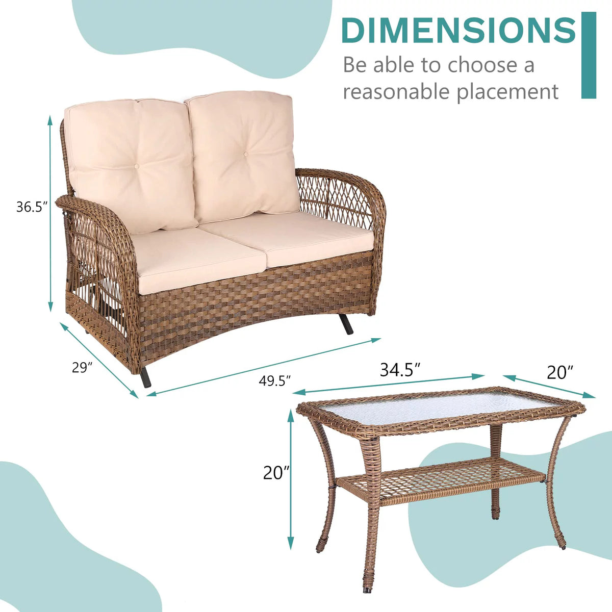 Outdoor Wicker Patio Glider Set with Glass-Top Coffee Table D505770
