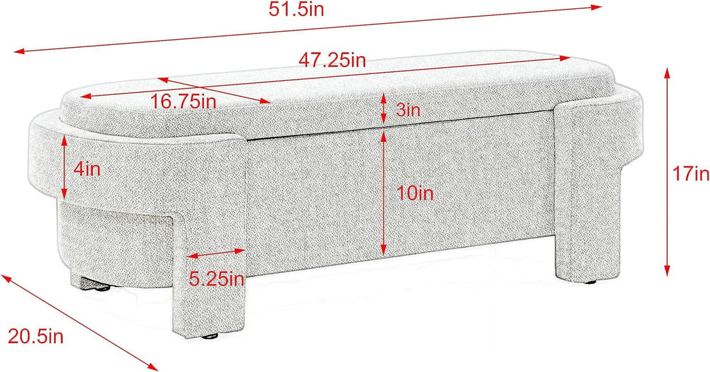 51.5" Oval Linen Fabric Upholstered Storage Bench C27857