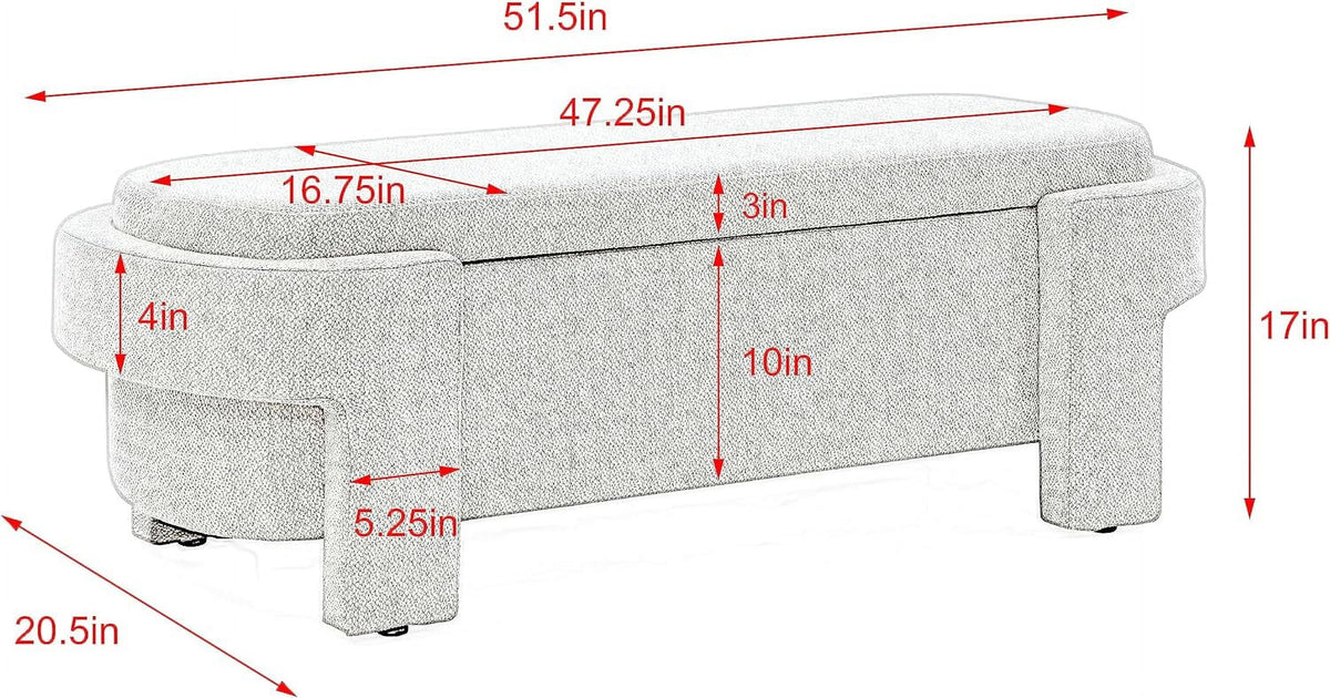 51.5" Oval Linen Fabric Upholstered Storage Bench C27857
