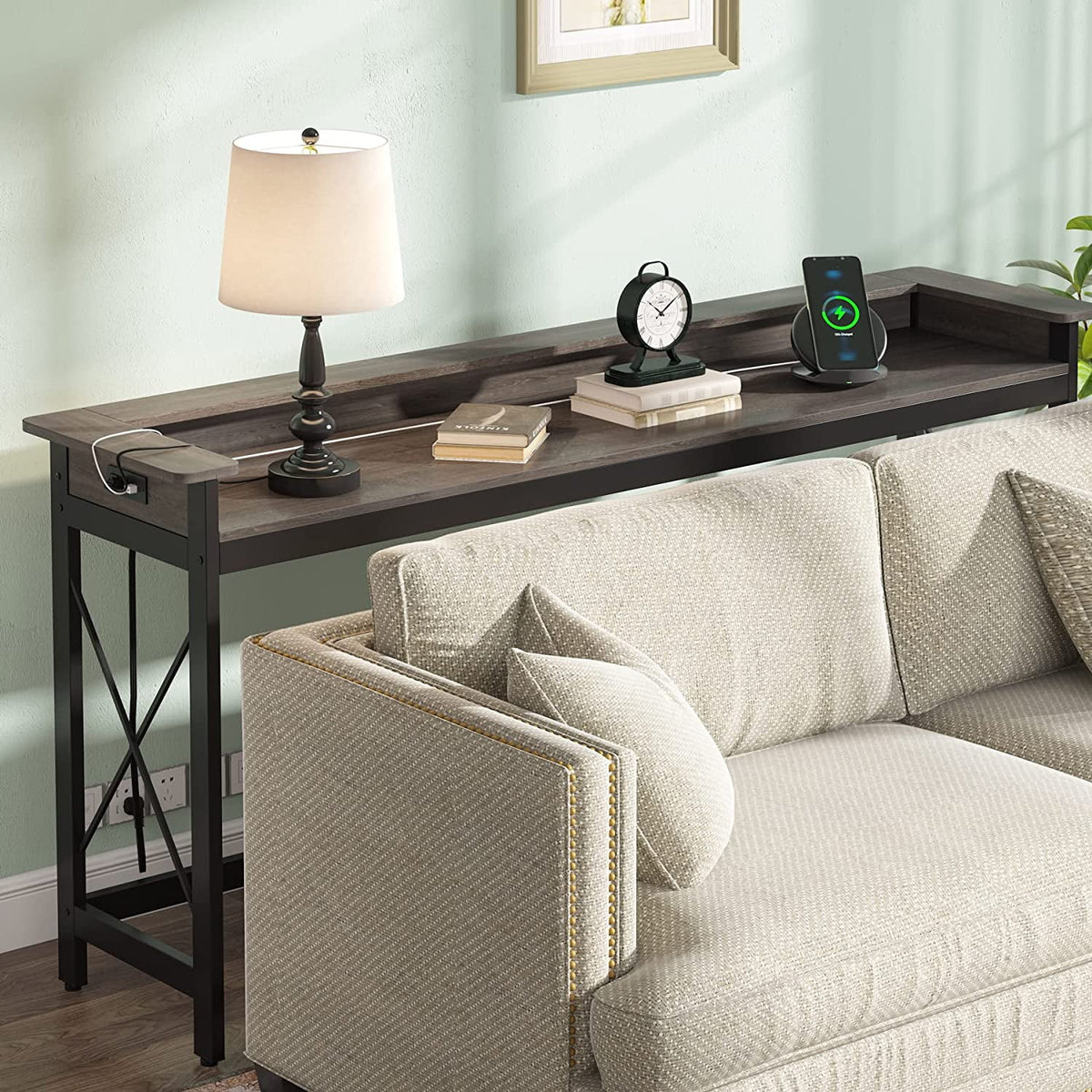 Grey 70.9 inch Console Table with Outlets and USB Ports Z63283