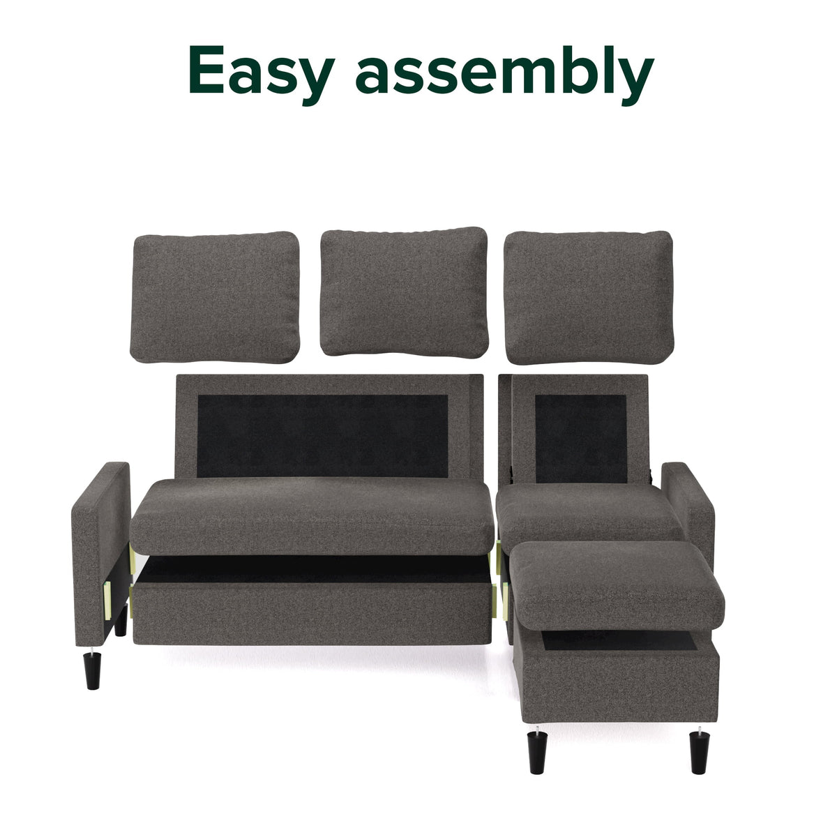 Dark Grey Convertible Sectional Sofa with Reversible Chaise I647514