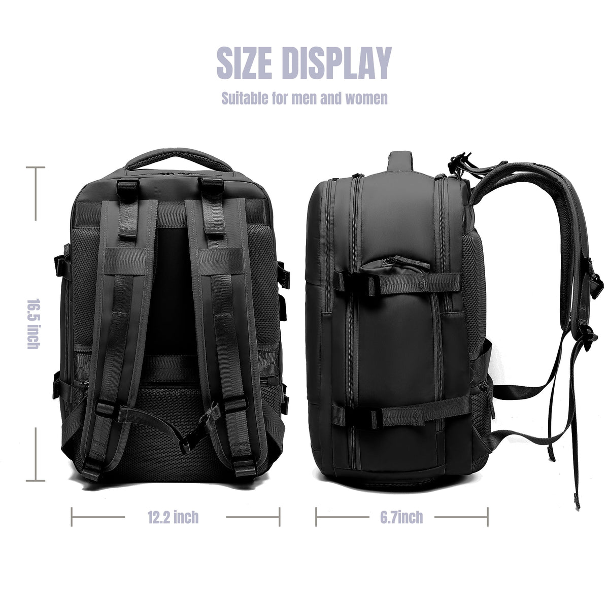 Black Waterproof Laptop Travel Backpack with USB Charging Port X643086