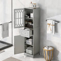 Tall Bathroom Storage Cabinet with Doors Drawers Wood Floor Freestanding Organizer I47954