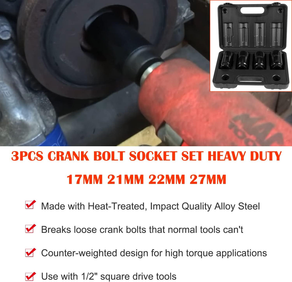 4pcs 1/2 Inch Drive Deep Impact Socket Set 17mm 21mm 22mm 27mm with Storage Case R740