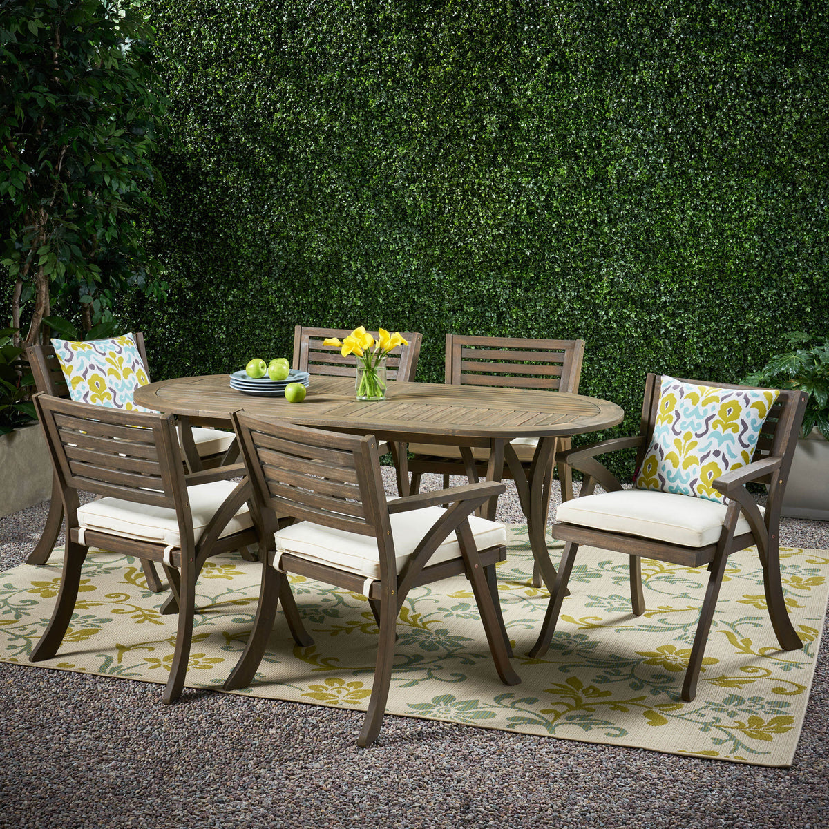 Acacia Wood 7 Piece Dining Set with Cushion V1774
