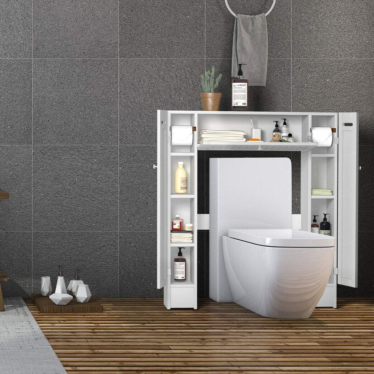 White Freestanding Over The Toilet Cabinet with 2 Side Doors K61105