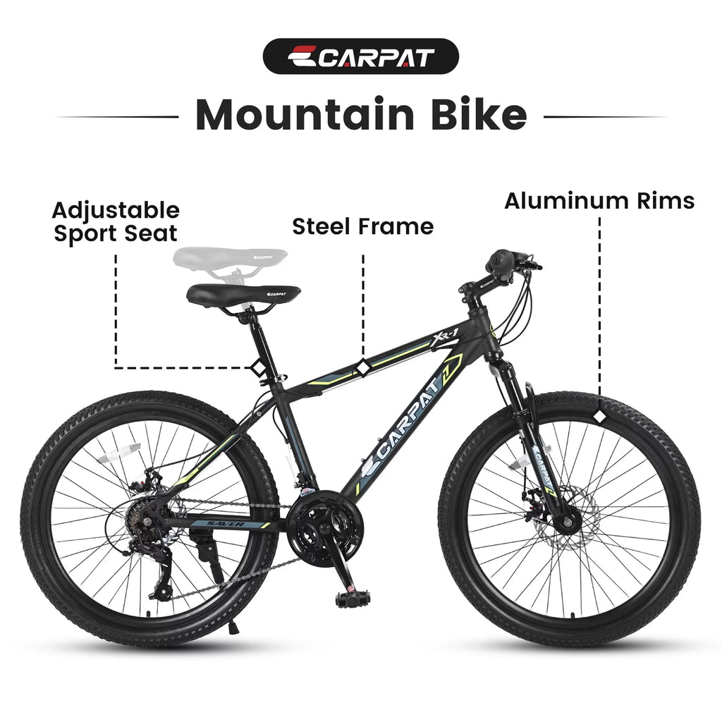 24 inch 21 Speed Mountain Bike with Dual Disc Brakes and Front Suspension B56671
