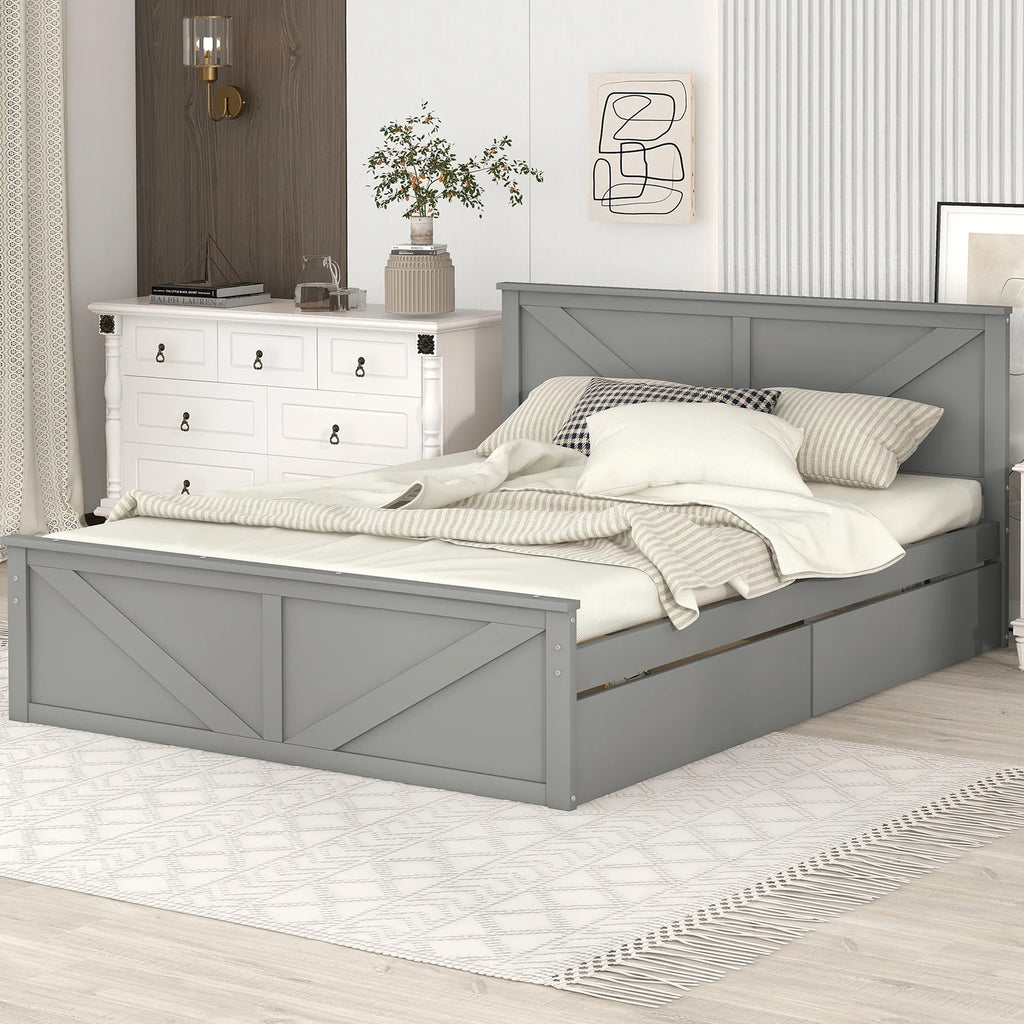 Wood Queen Bed Frame with 4 Storage Drawers V7890