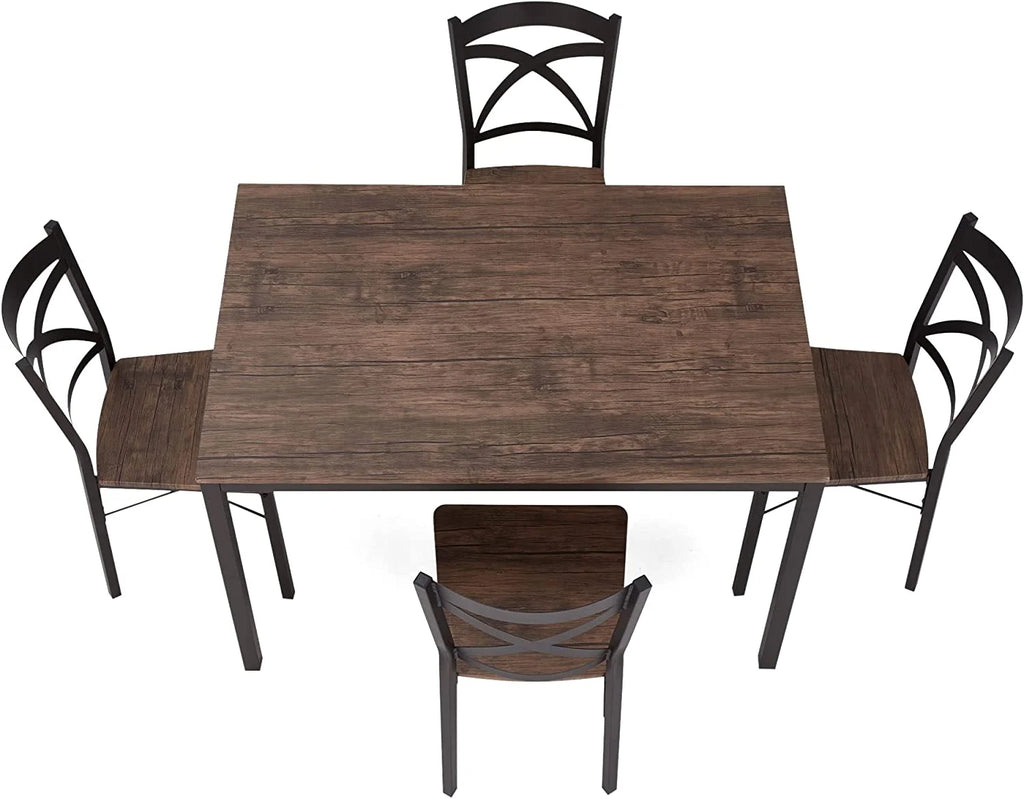 5 Piece Industrial Style Dining Table and Chairs Set Brown/Black H42507