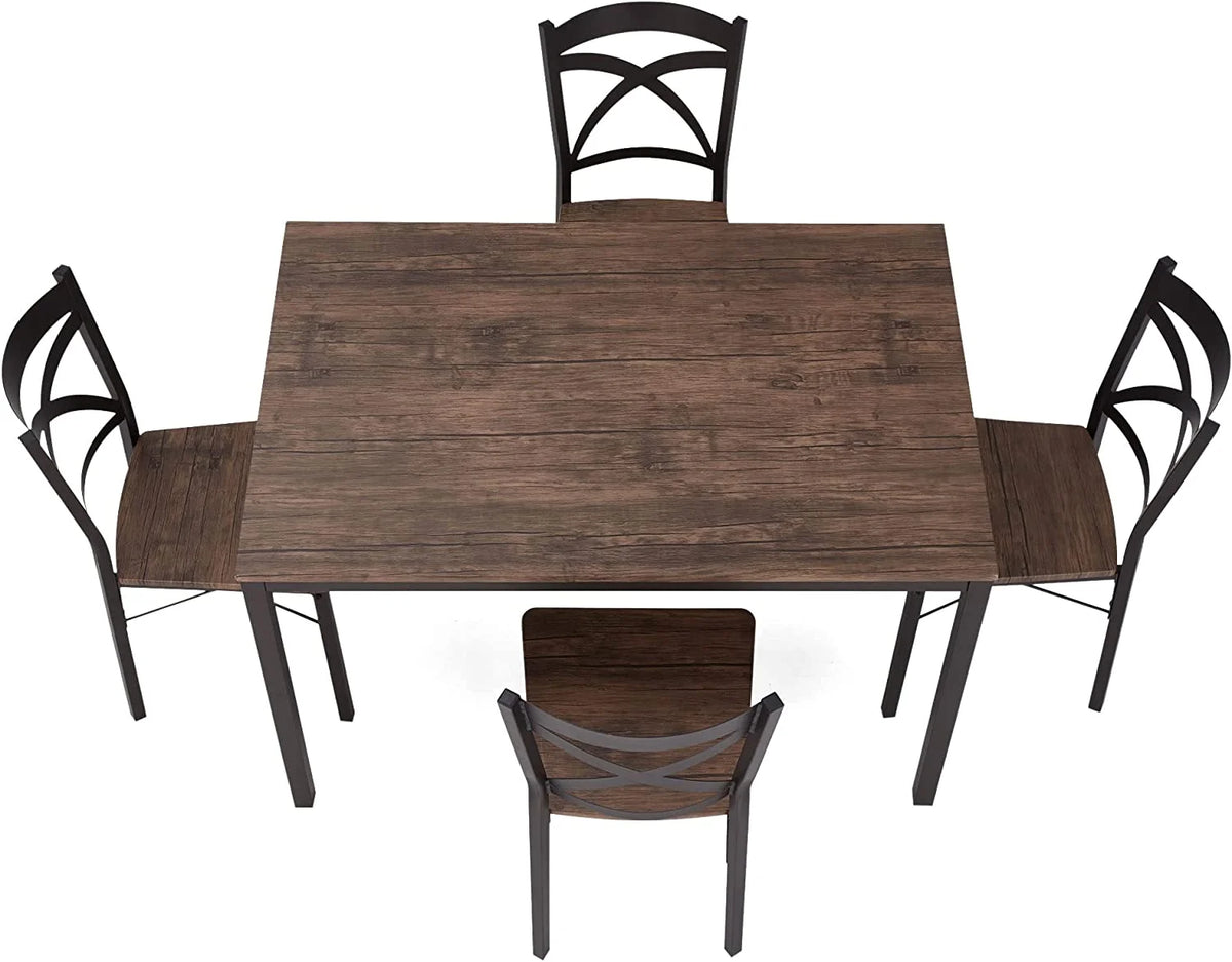 5 Piece Industrial Style Dining Table and Chairs Set Brown/Black H42507