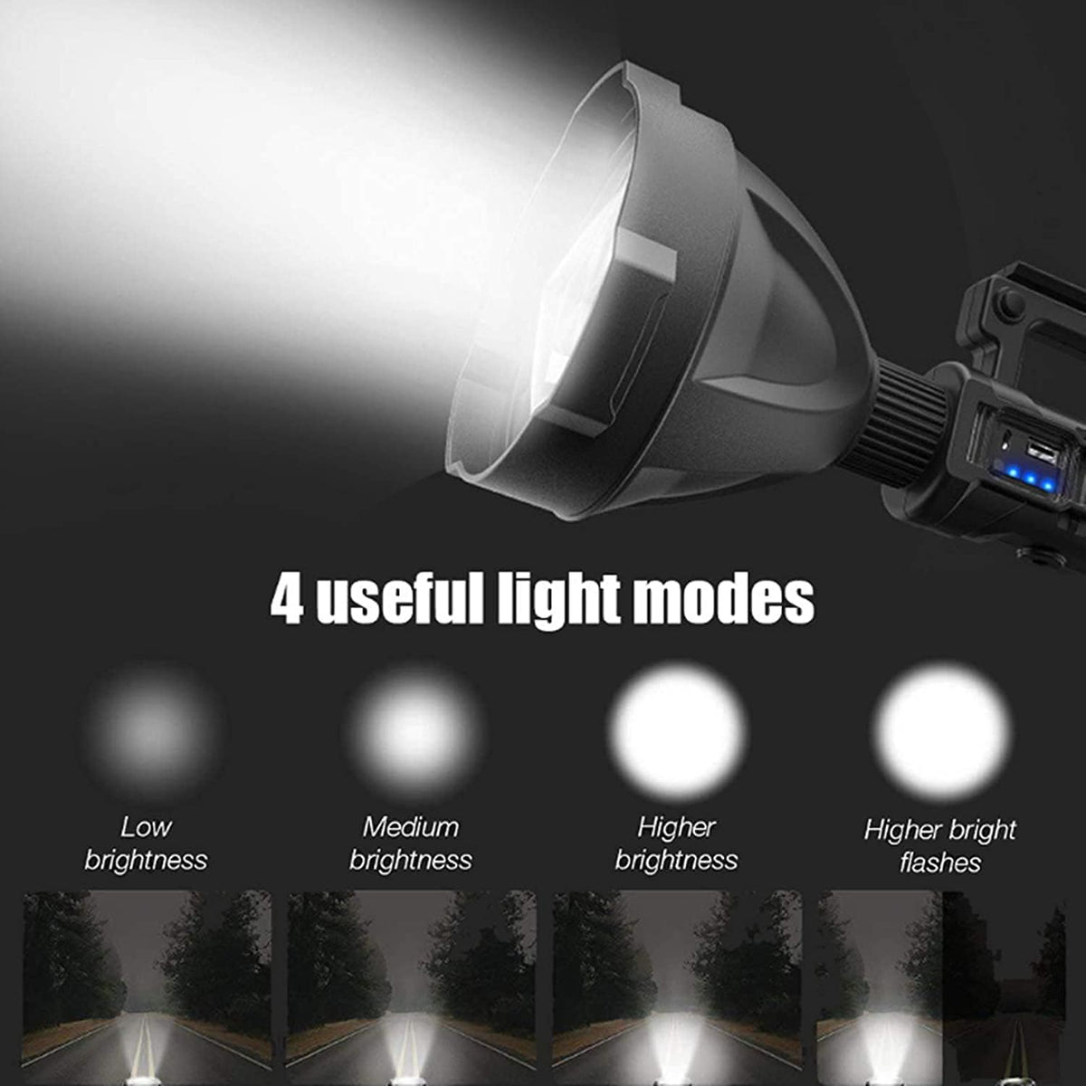 LED Rechargeable Spotlight 90000 Lumen 4 Modes Waterproof Handheld Flashlight M470978