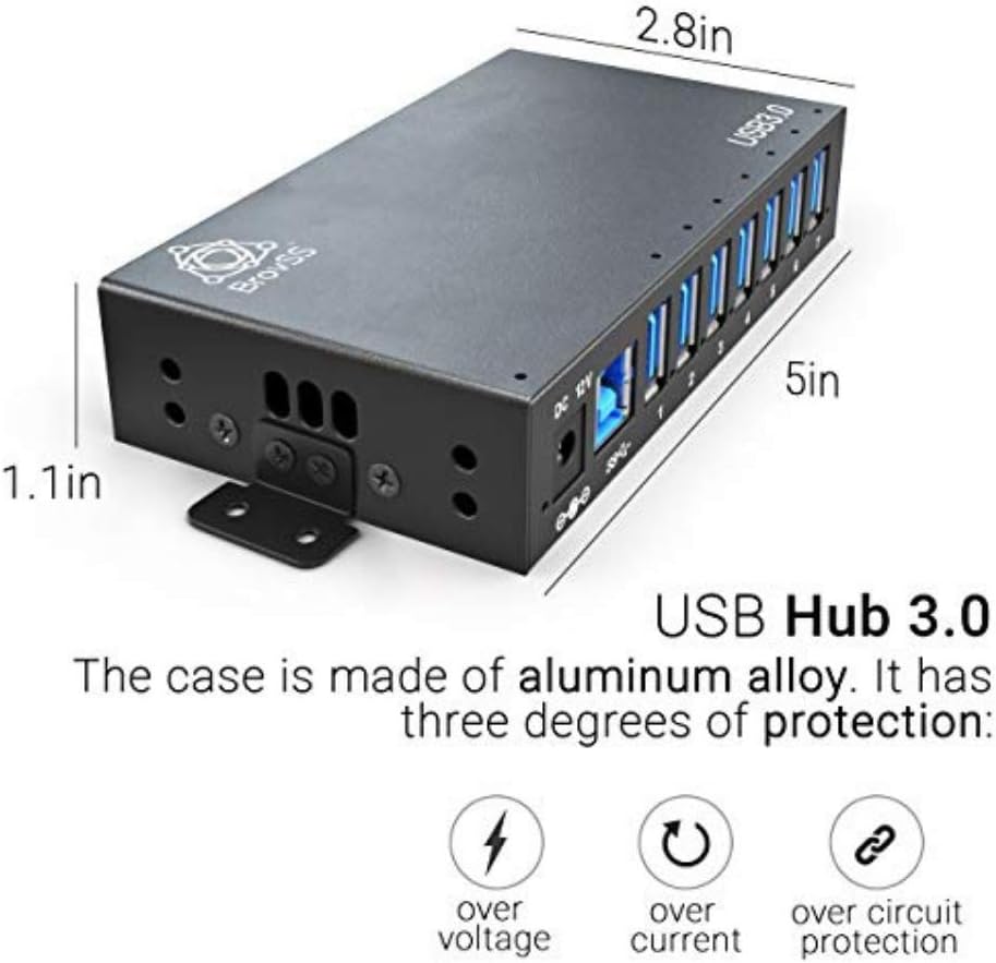 7 Port USB 3.0 Powered Hub with 12V 3A Power Adapter (Black) S617873