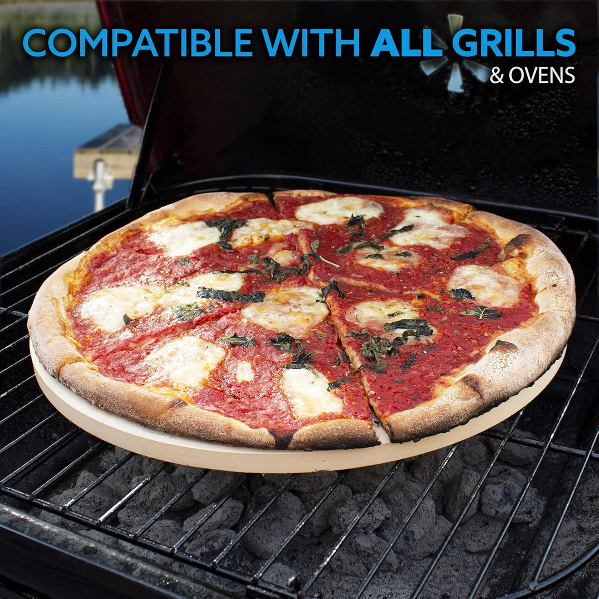14" Round Cordierite Pizza Stone with Metal Support Stand Pack of 2 K2109
