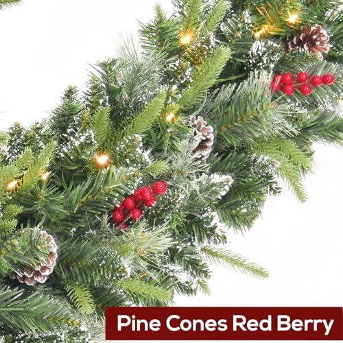 9FT Pre-Lit Artificial Christmas Garland with Dual Color LED Lights I259740