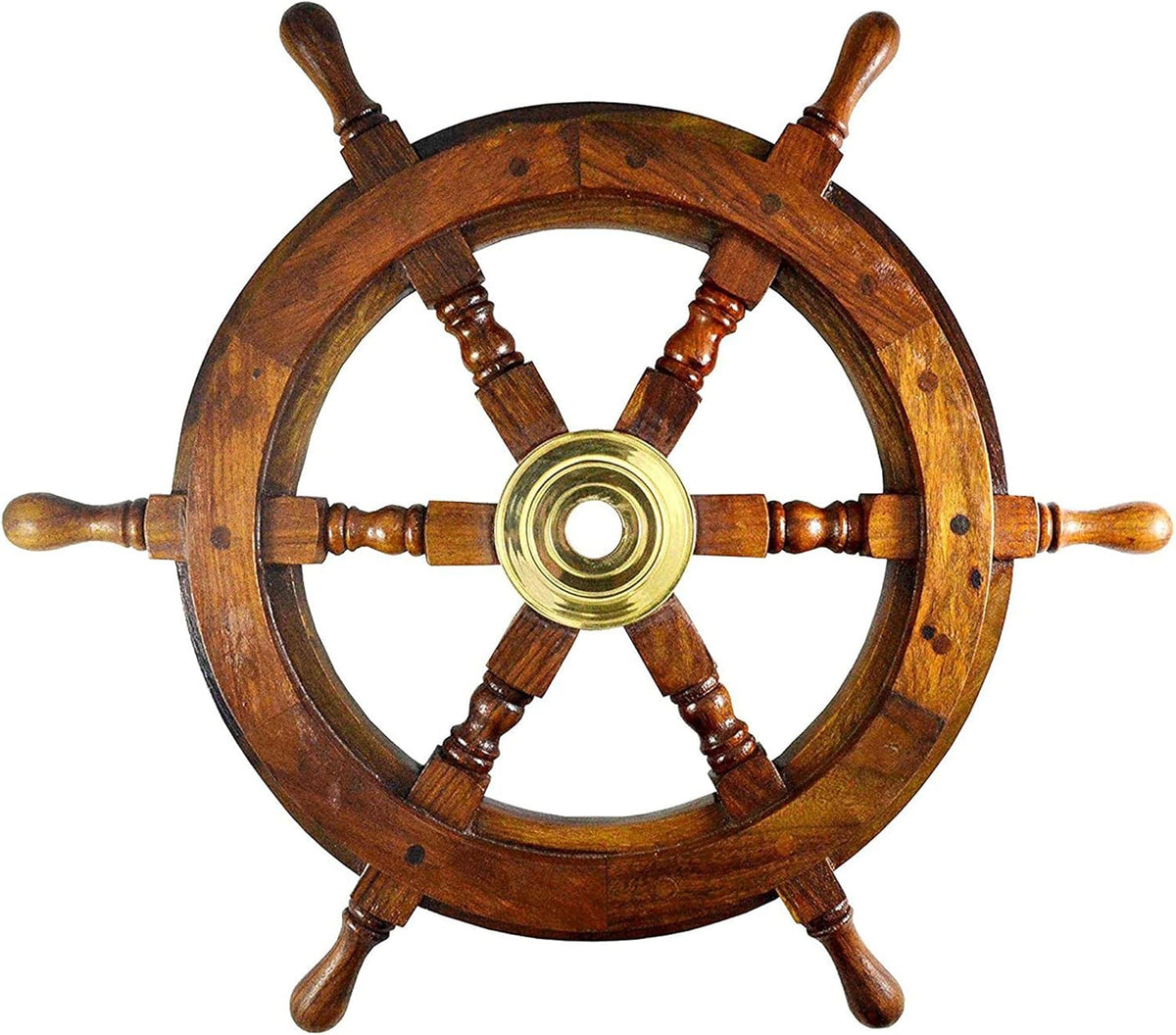 Nautical Sheesham Wood Ship Wheel with Brass Center, Pack of 2 T327