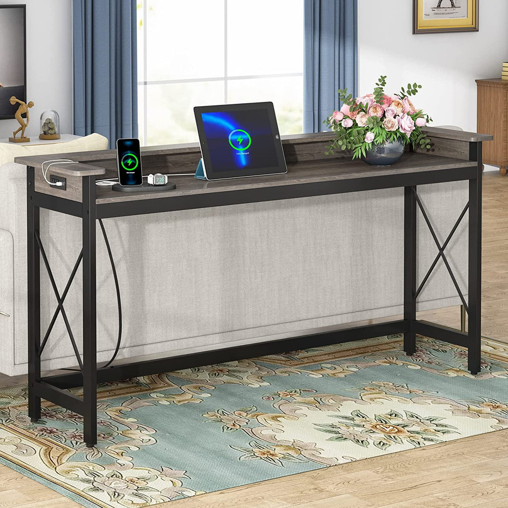 Grey 70.9 inch Console Table with Outlets and USB Ports Z63283