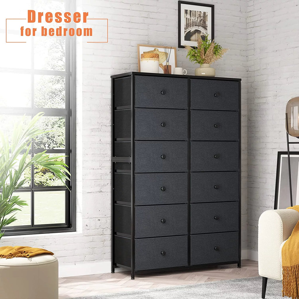 12 Drawer Fabric Dresser with Wood Top and Metal Frame T990