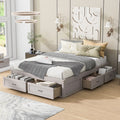Antique White Wood Queen Size Platform Bed with 6 Drawers W345779