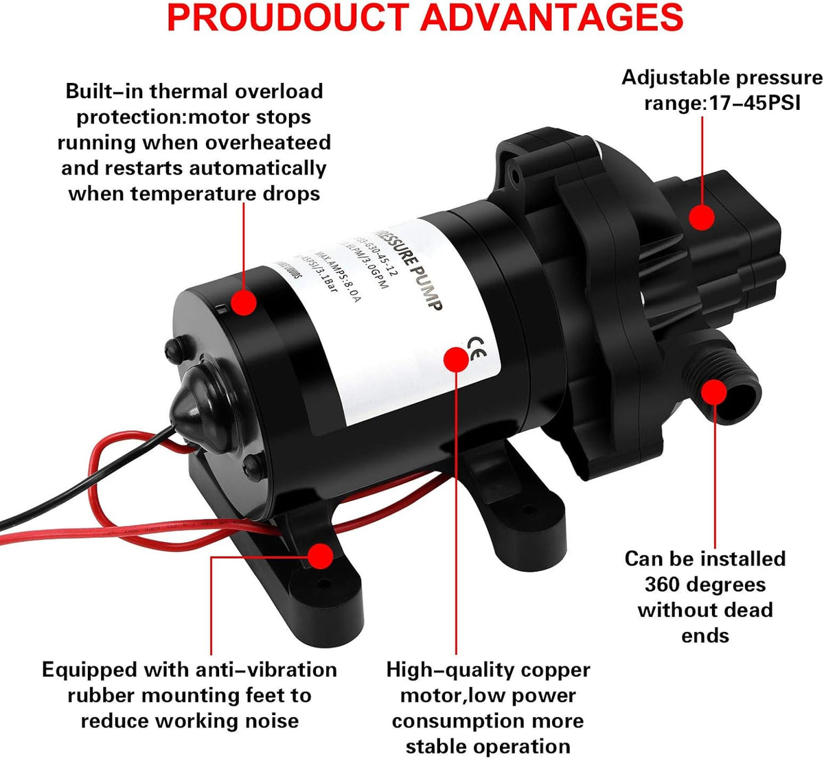 12v 3.0 GPM 45 PSI Water Diaphragm Pump with Water Filter R46085