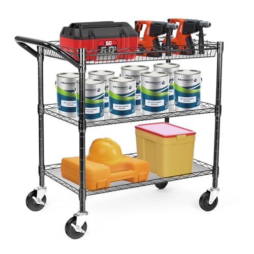 3 Tier Wire Rolling Utility Cart with Wheels and Handle Bar D93878