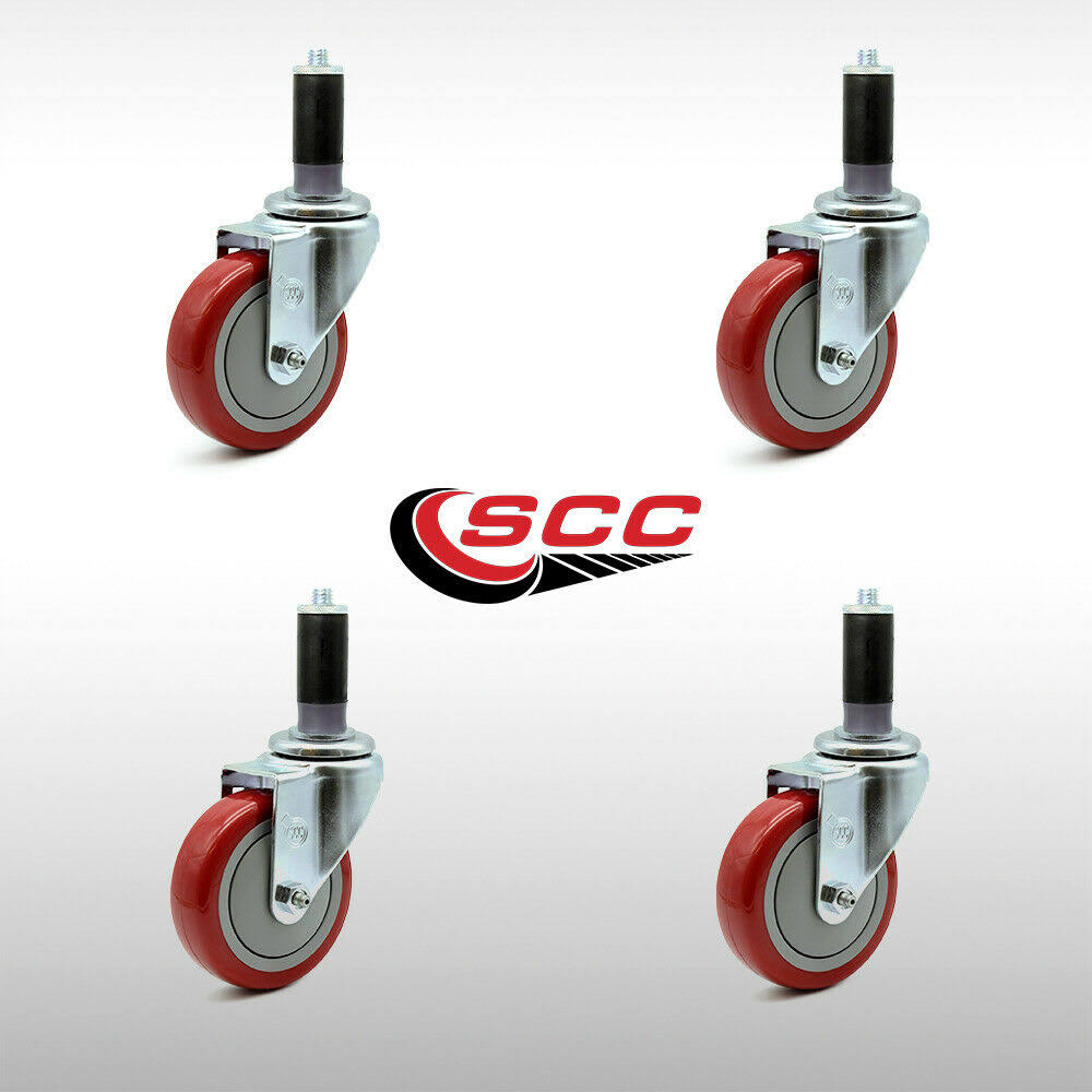 Set of 4 Red Polyurethane Swivel Caster D3155