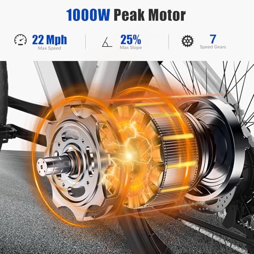 26" Electric Mountain Bike, 1000W Peak Motor, 375Wh Removable Battery, 7 Speed A222632