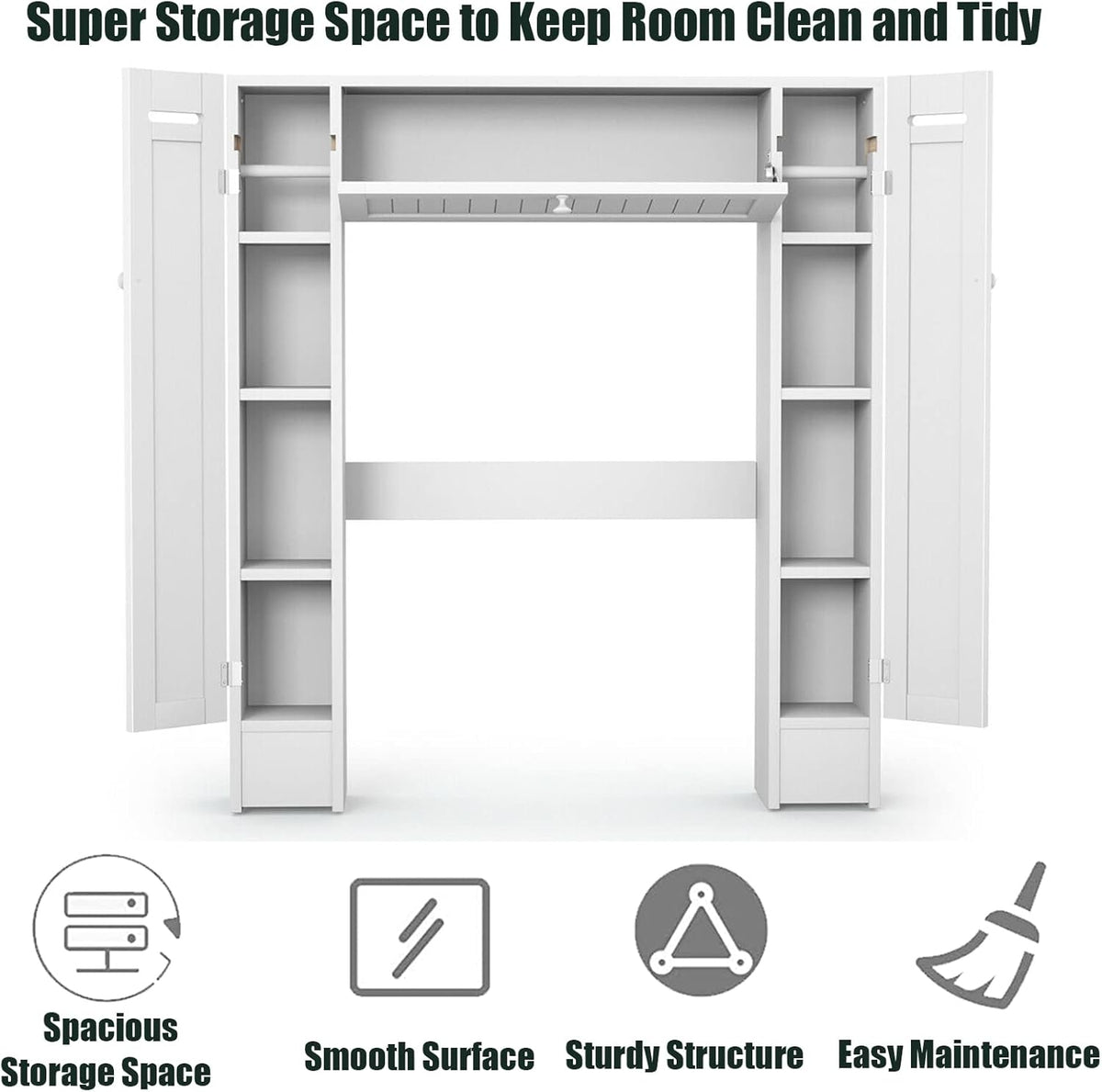 White Freestanding Over The Toilet Cabinet with 2 Side Doors K61105
