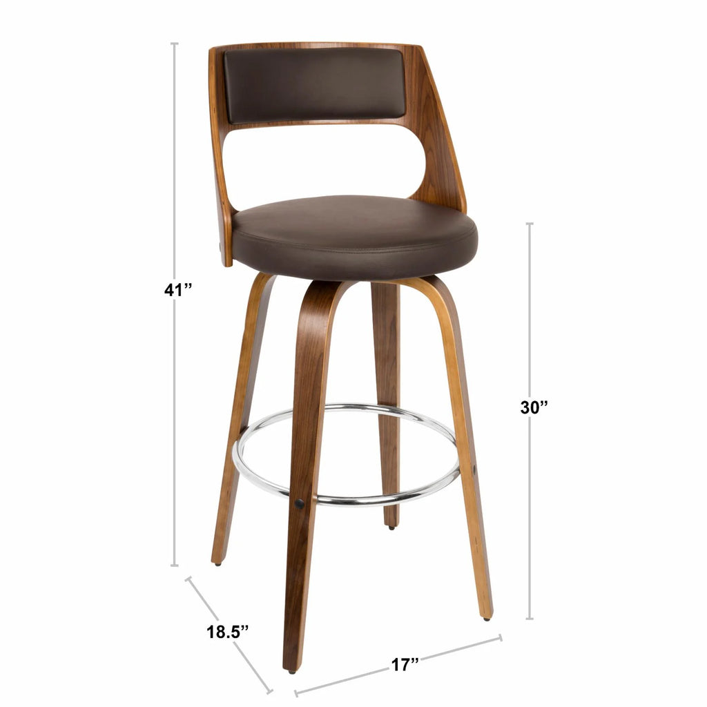 Walnut And Brown Faux Leather Swivel Barstool Set Of 2 P315