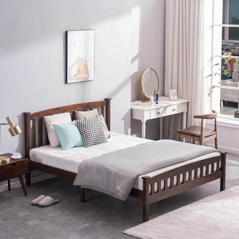 Walnut Full Wood Platform Bed with Headboard and Footboard F73330