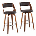 Walnut And Brown Faux Leather Swivel Barstool Set Of 2 P315