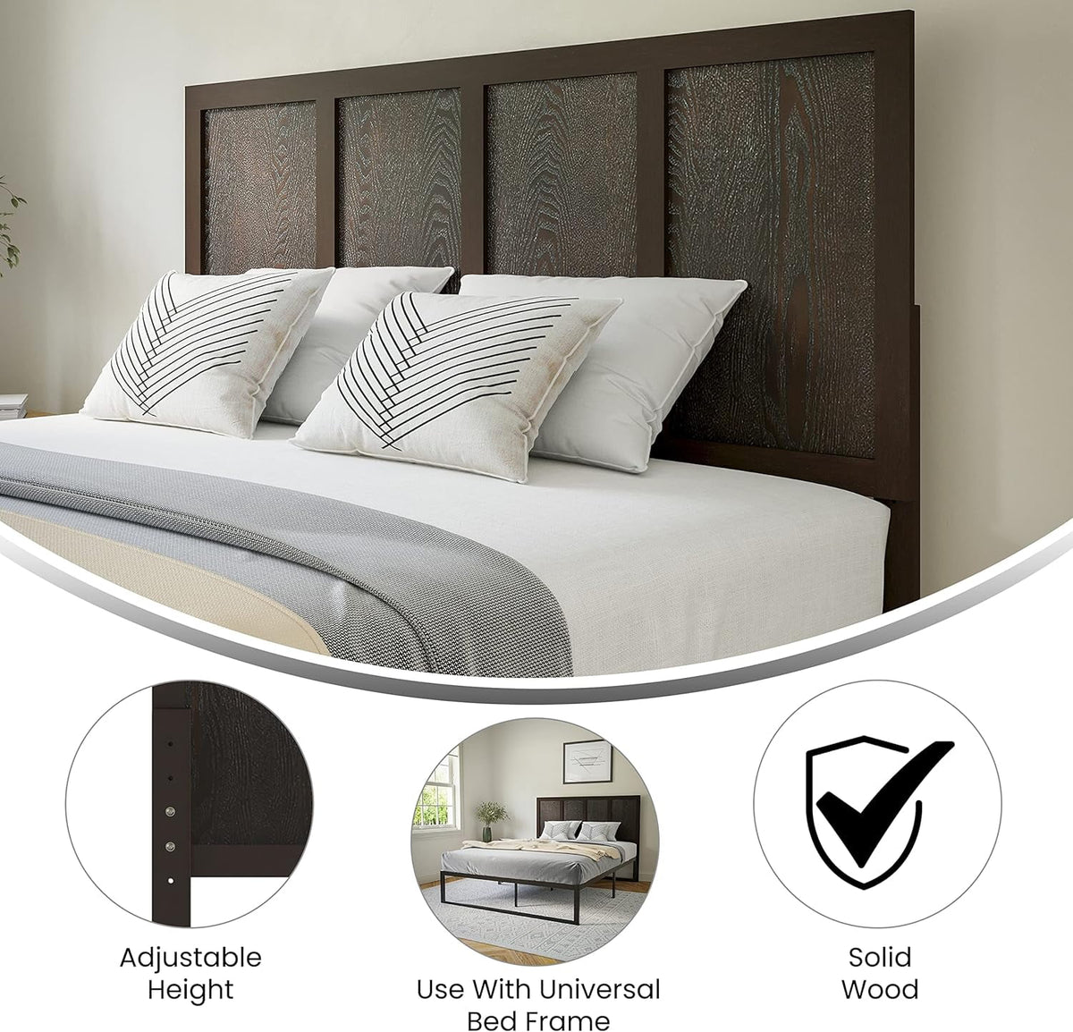 Queen Size Dark Brown Wooden Adjustable Headboard Q13284