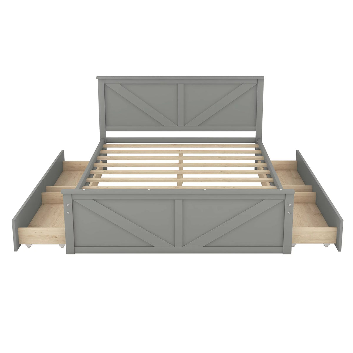 Wood Queen Bed Frame with 4 Storage Drawers V7890