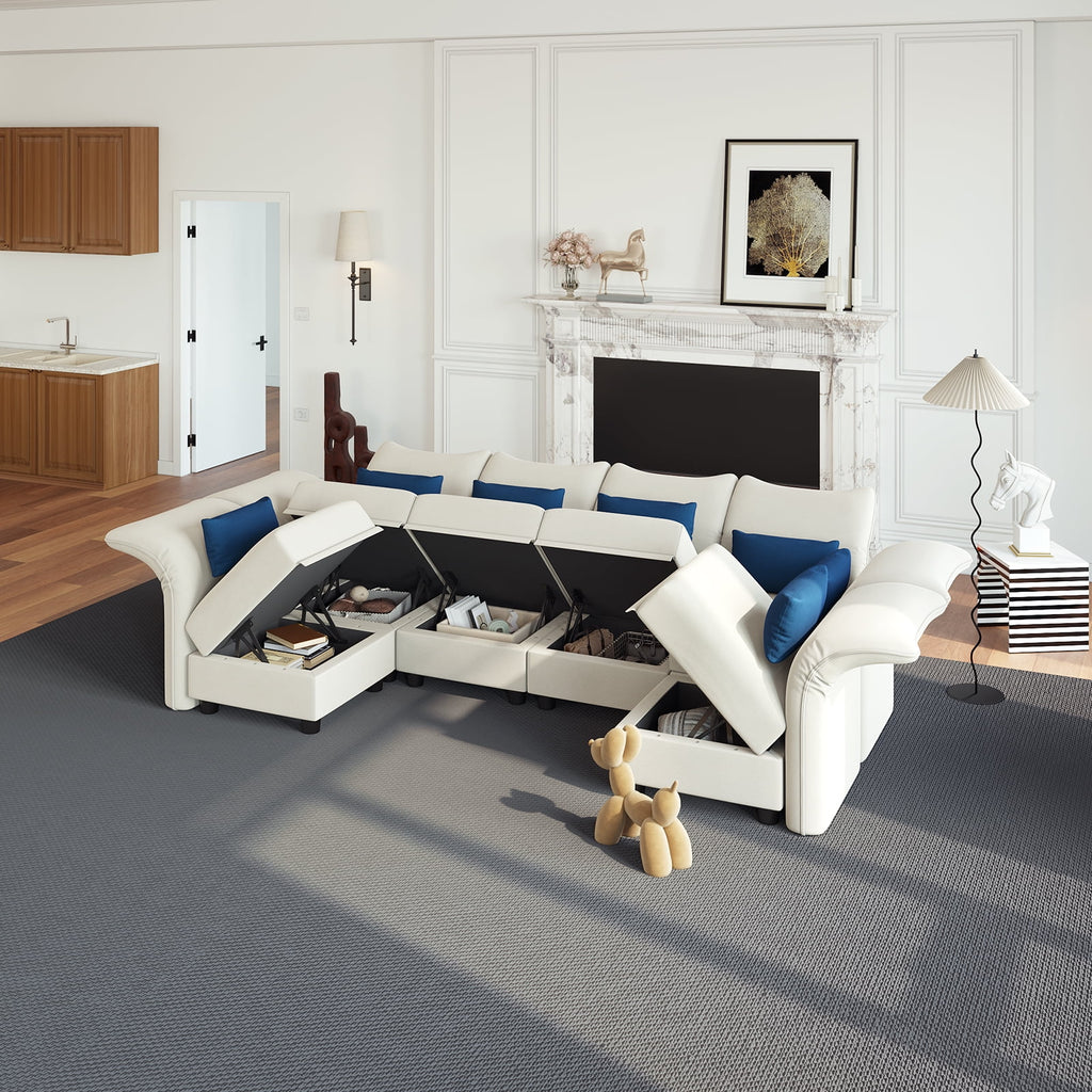 6-Seater Velvet U Shaped Modular Sectional Sofa with Storage Chaise Q895755