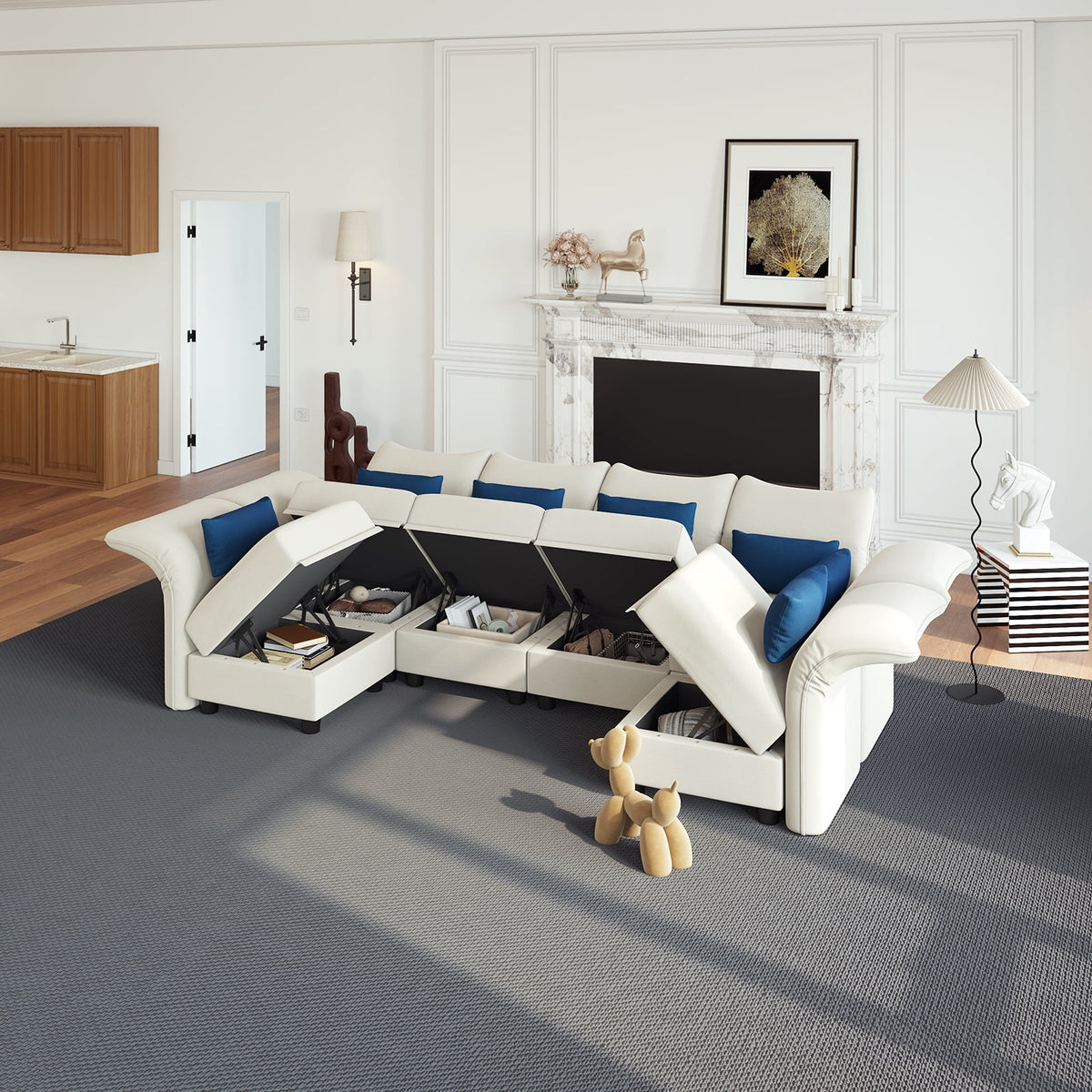 6-Seater Velvet U Shaped Modular Sectional Sofa with Storage Chaise Q895755